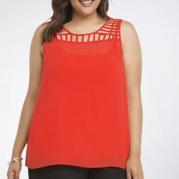 Torrid Red CHIFFON CAGE TANK TOP Size 00 NWOT - Picture 1 of 3